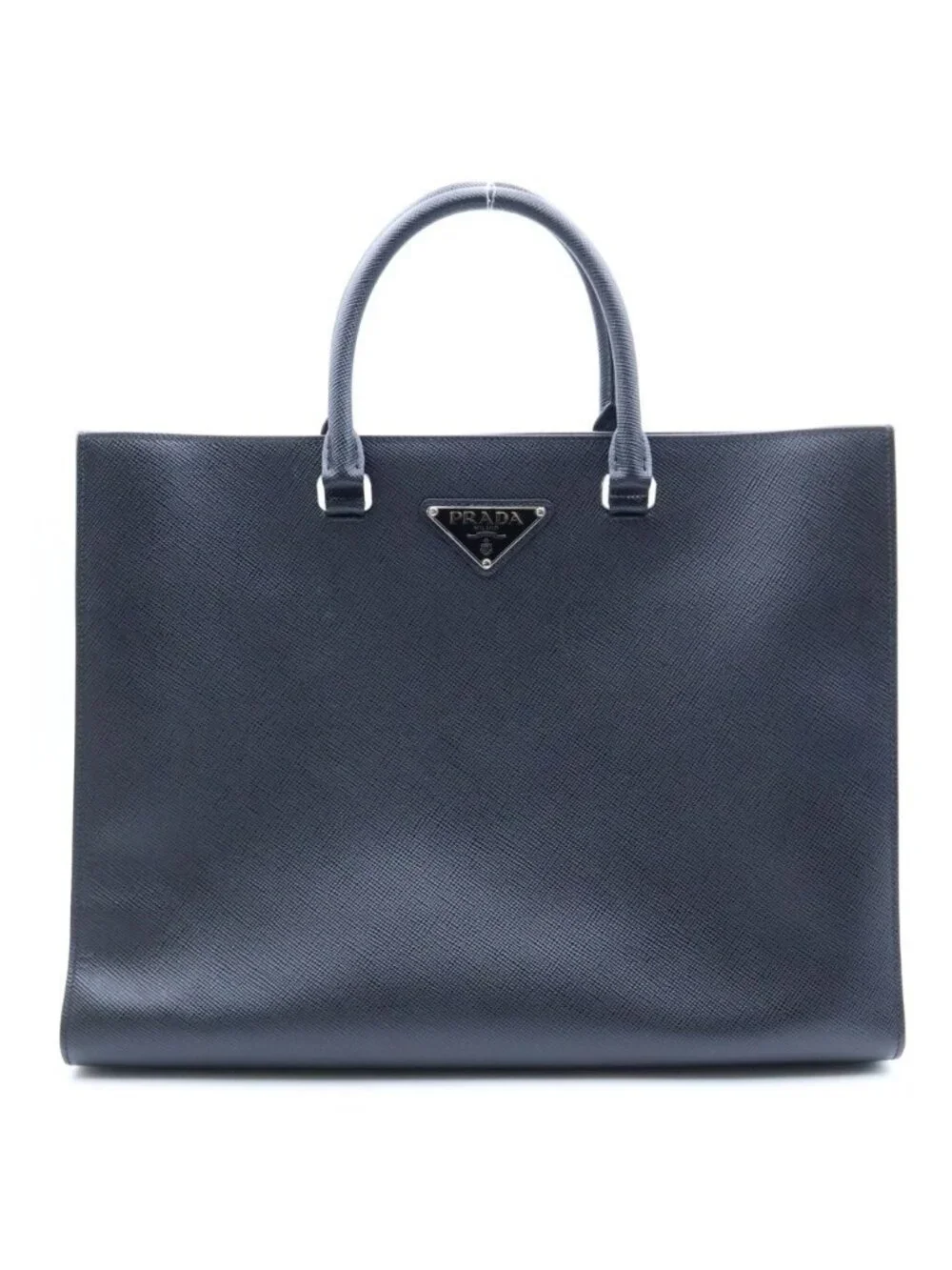 Prada Triangle Logo Saffiano Leather 2-Way Tote Shoulder Bag Business Black